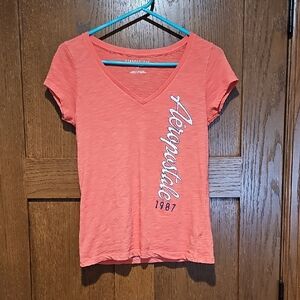 Aeropostale Women's Coral Graphic V-Neck Tee